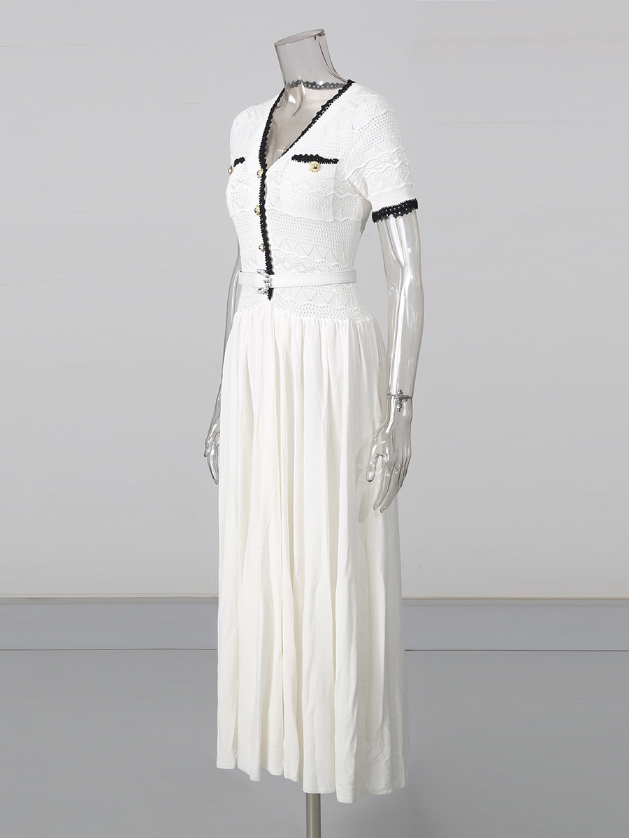 TWOTWINSTYLE Hit Color V Spliced Mesh Elegant Dress