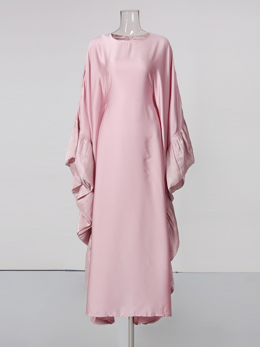 TWOTWINSTYLE Solid Oversized Ruched Batwing Sleeves Tunic Maxi Dress