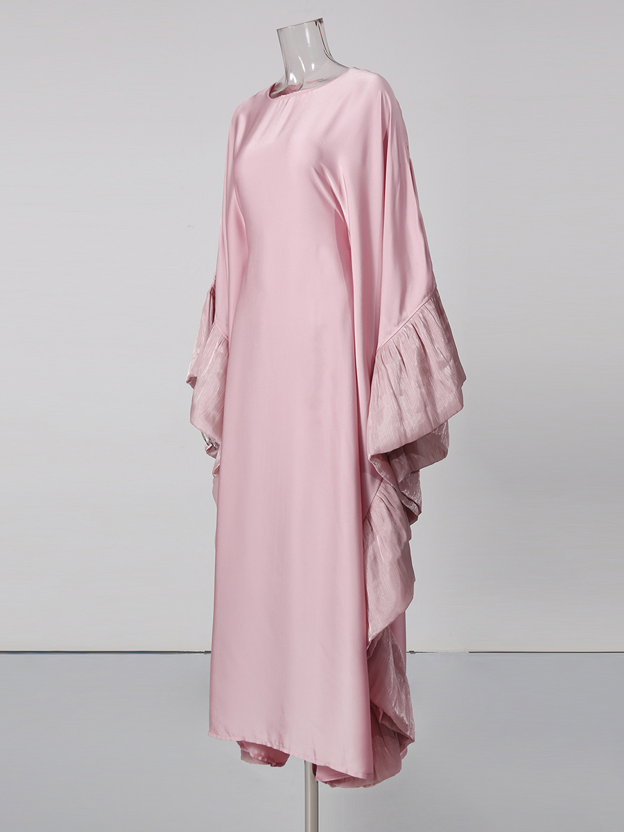 TWOTWINSTYLE Solid Oversized Ruched Batwing Sleeves Tunic Maxi Dress
