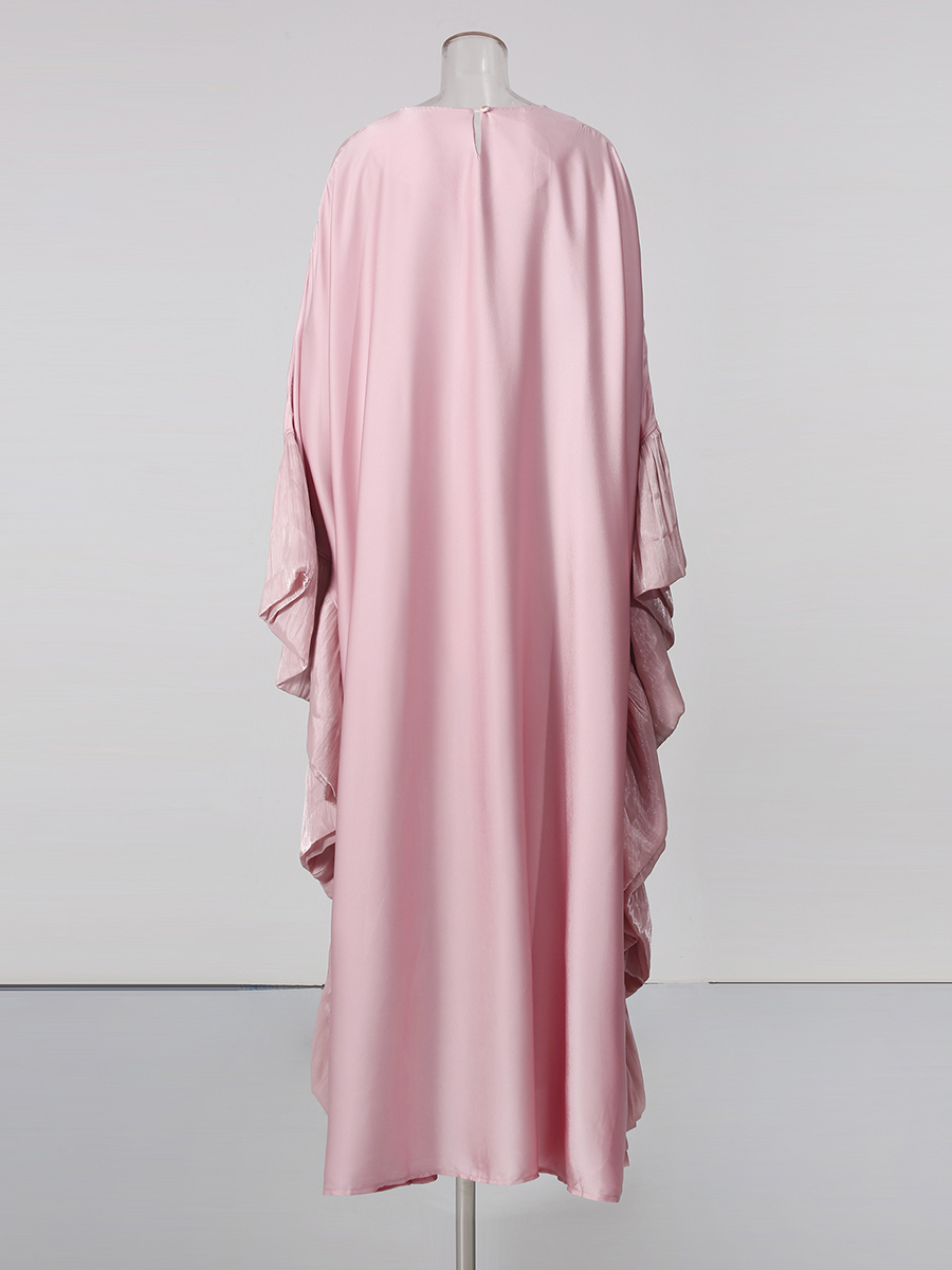 TWOTWINSTYLE Solid Oversized Ruched Batwing Sleeves Tunic Maxi Dress