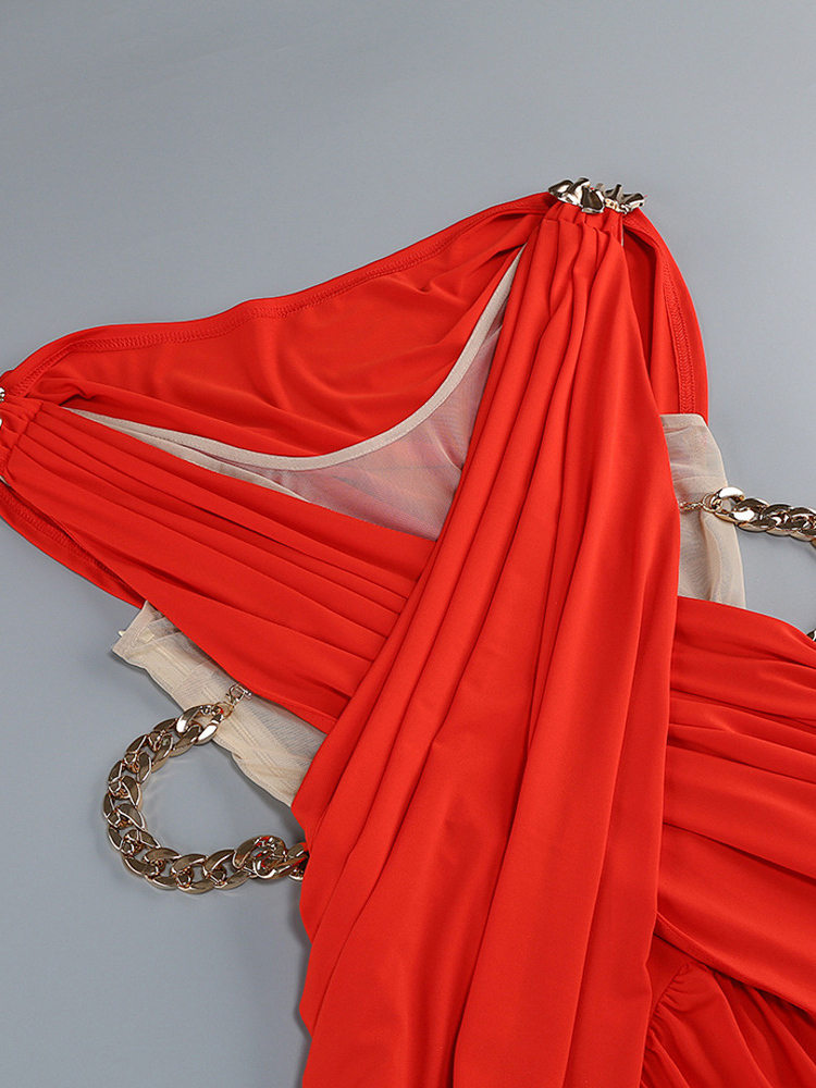 TWOTWINSTYLE Bare Midriff Patchwork Chain Pleated Sexy Dress