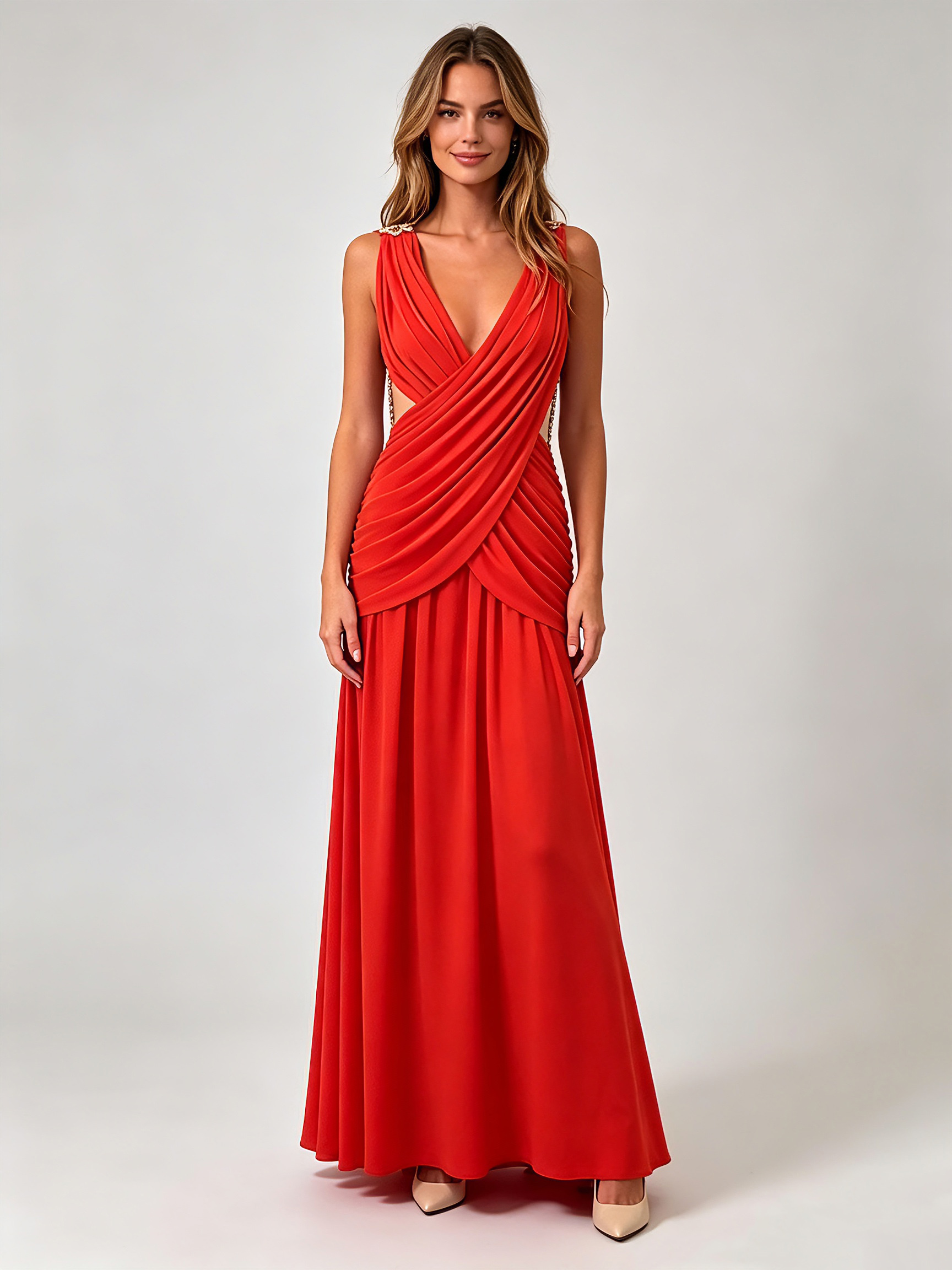 TWOTWINSTYLE Bare Midriff Patchwork Chain Pleated Sexy Dress