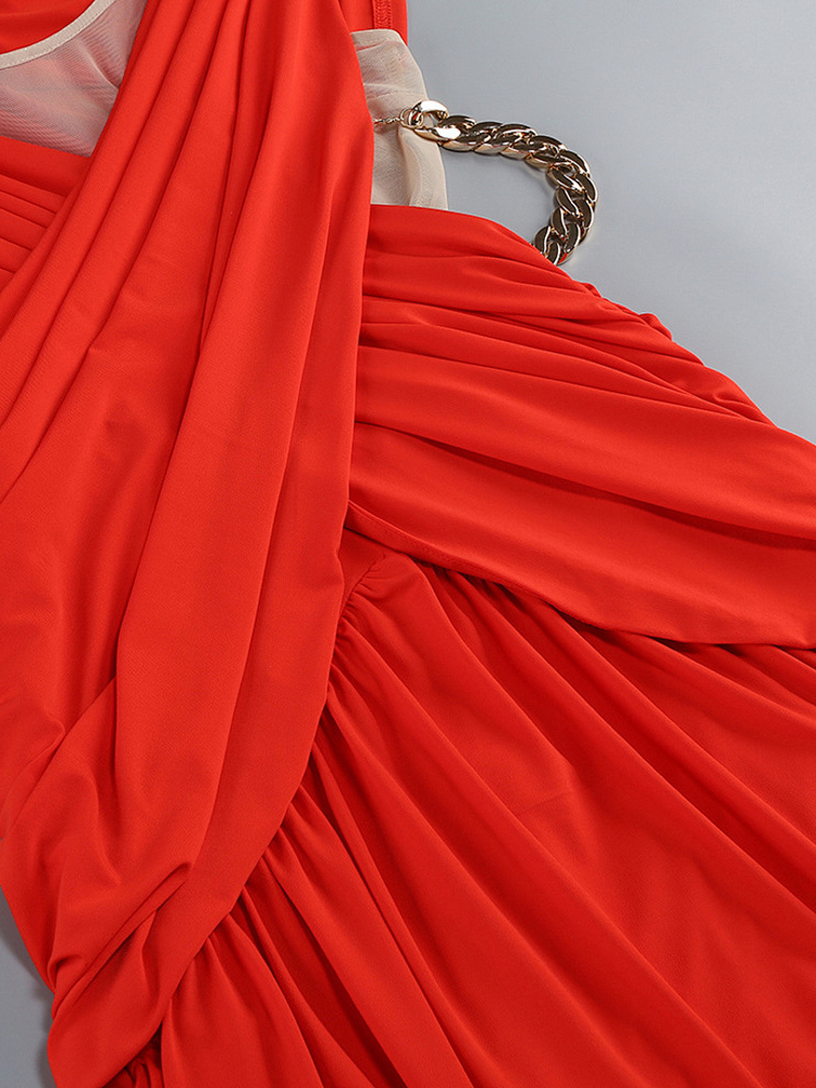 TWOTWINSTYLE Bare Midriff Patchwork Chain Pleated Sexy Dress