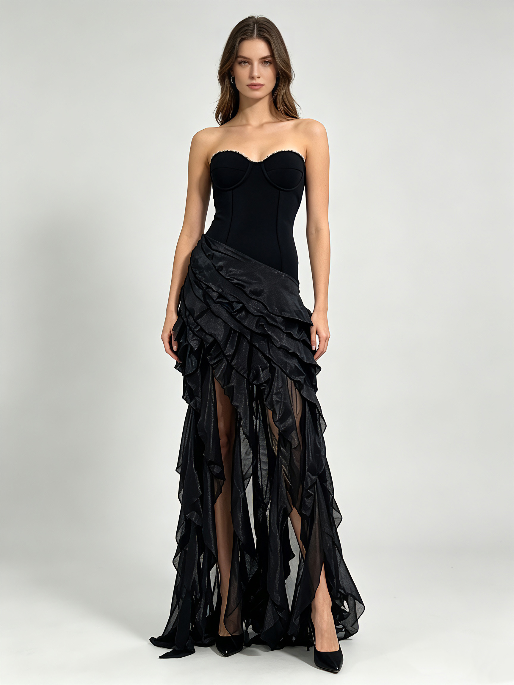TWOTWINSTYLE Off Shoulder Corset Asymmetrical Ruffle Design Dress