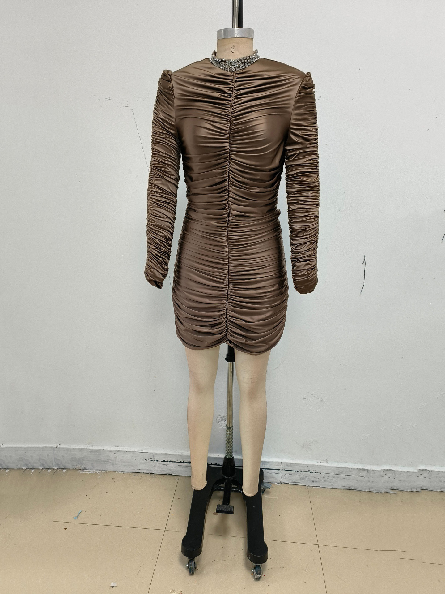 TWOTWINSTYLE Patchwork Diamond Long Sleeve Pleated Chic Dress