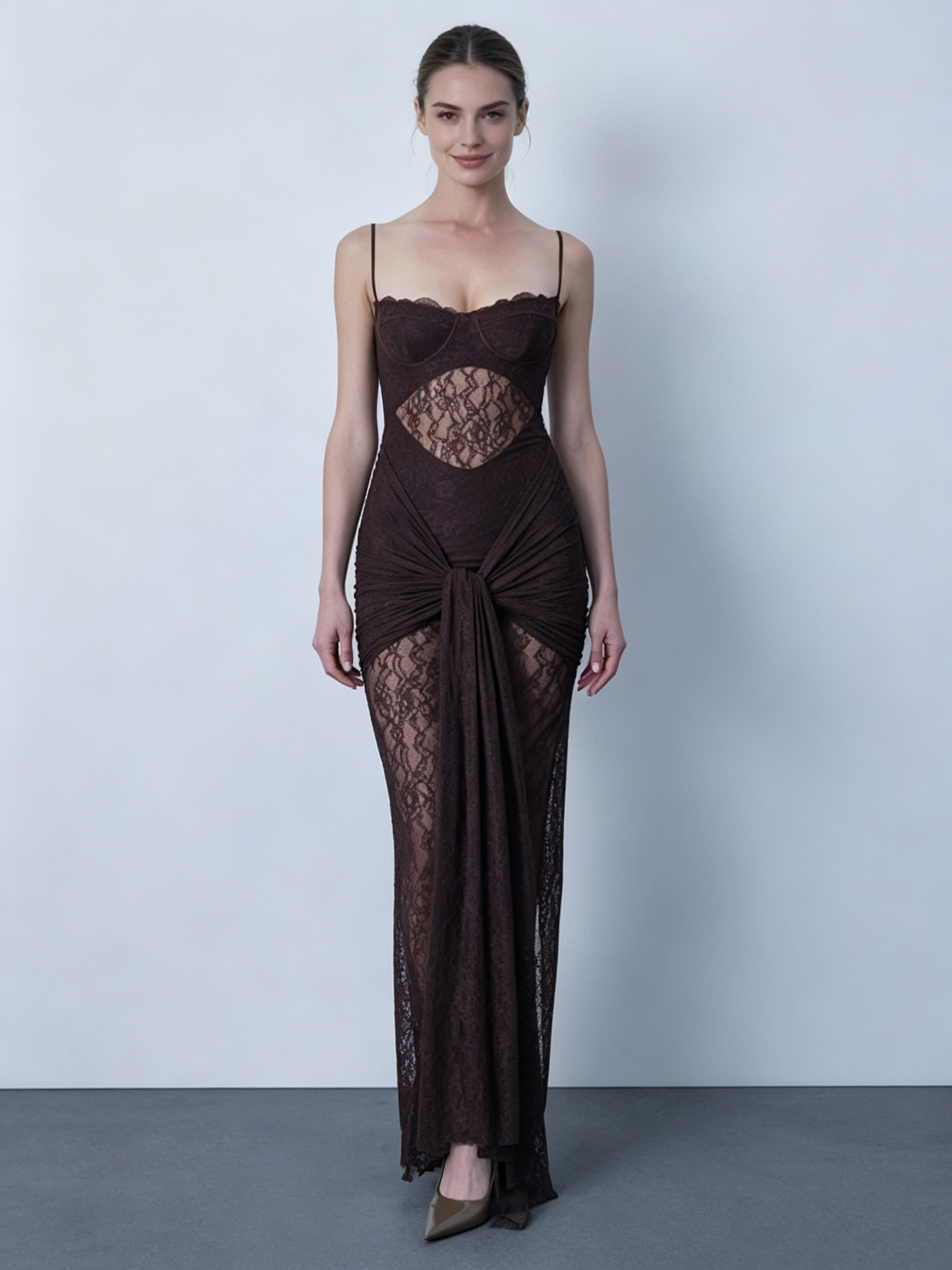 TWOTWINSTYLE Spliced Lace Up Vintage Camisole Dress