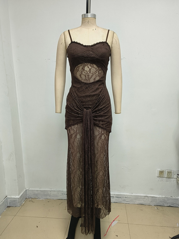 TWOTWINSTYLE Spliced Lace Up Vintage Camisole Dress