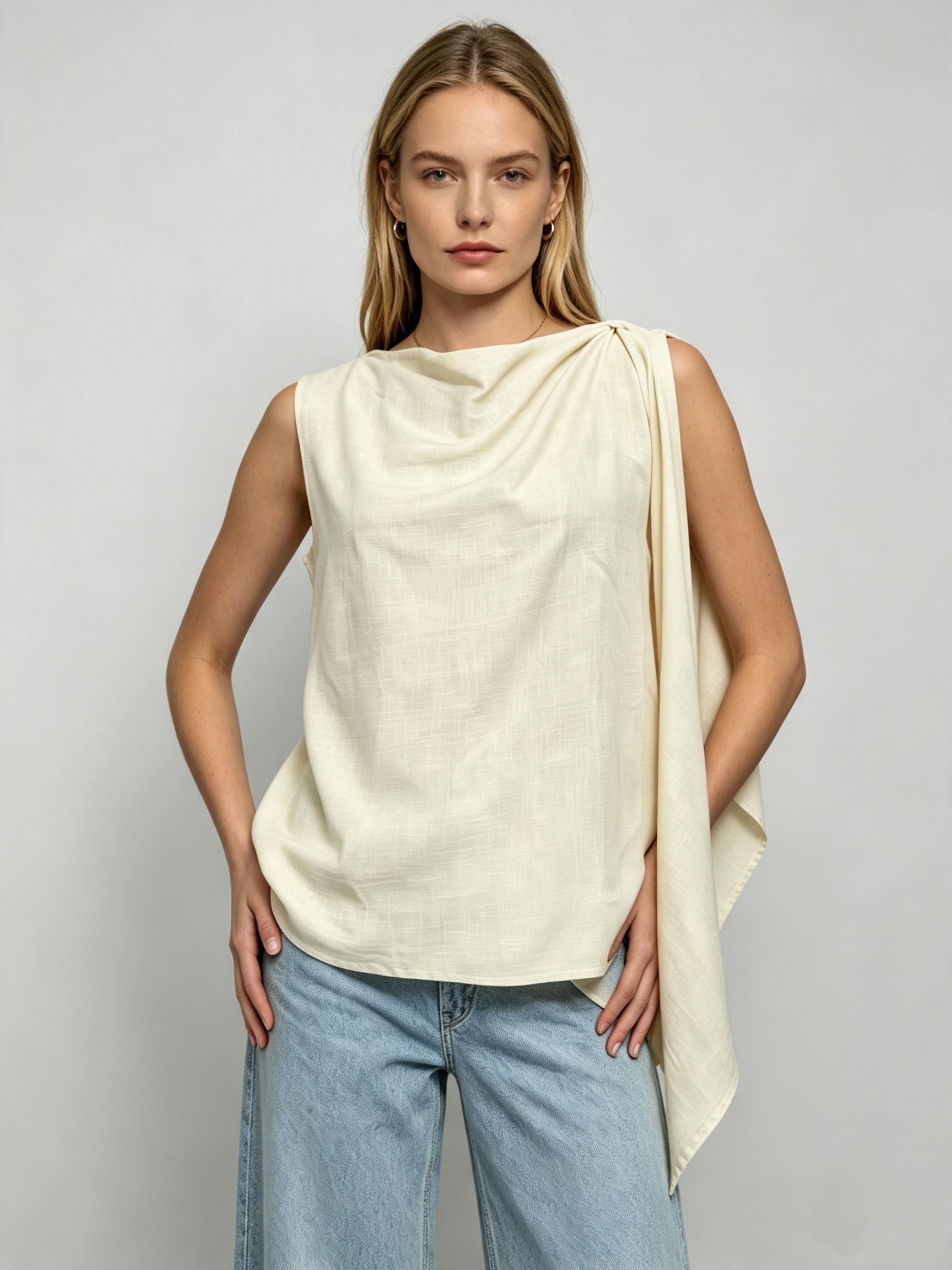 TWOTWINSTYLE Solid Sleeveless Asymmetrical Casual Blouse