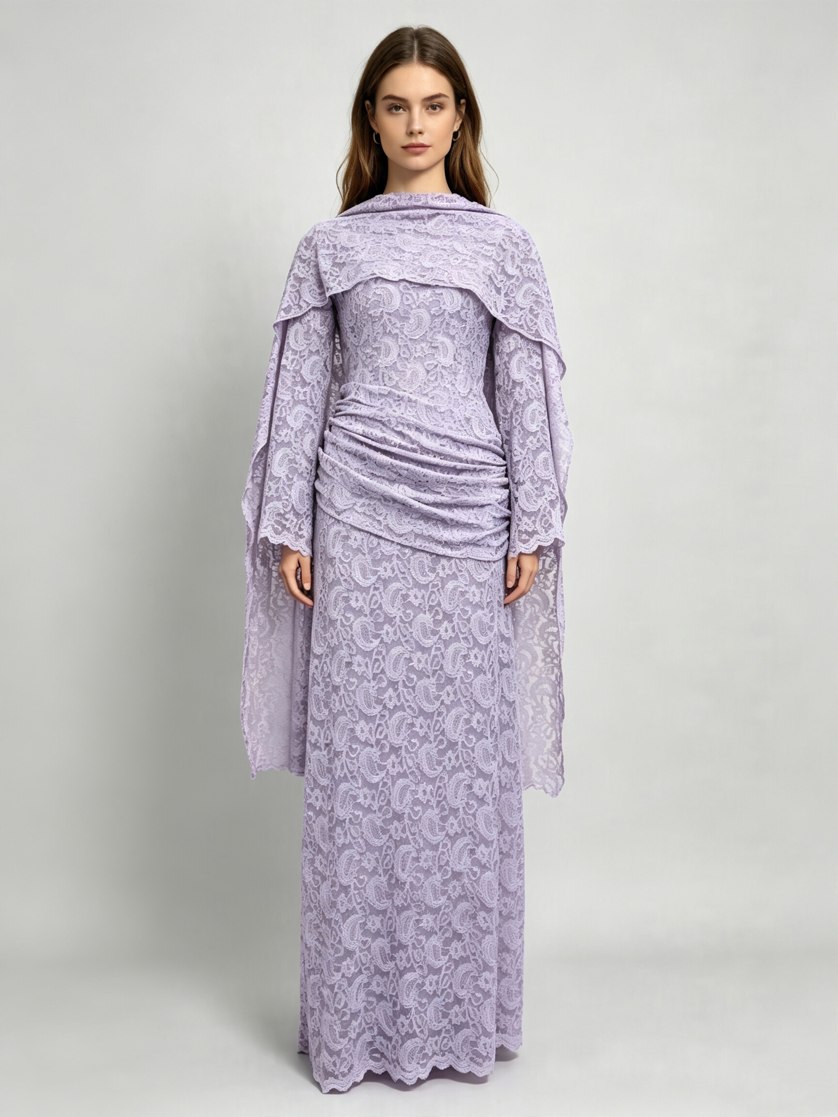 TWOTWINSTYLE Long Sleeve Spliced Lace Ruched Elegant Dress