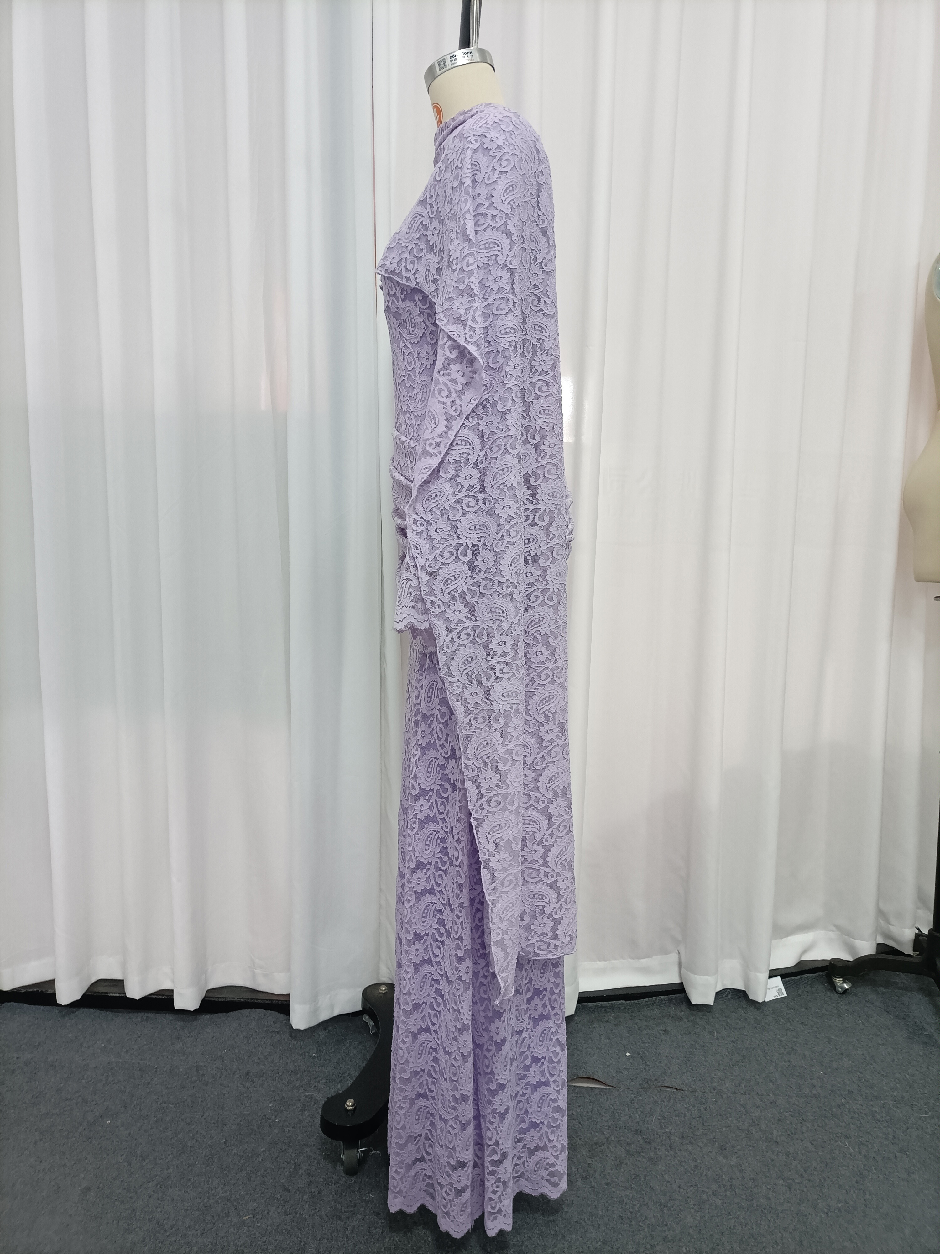 TWOTWINSTYLE Long Sleeve Spliced Lace Ruched Elegant Dress