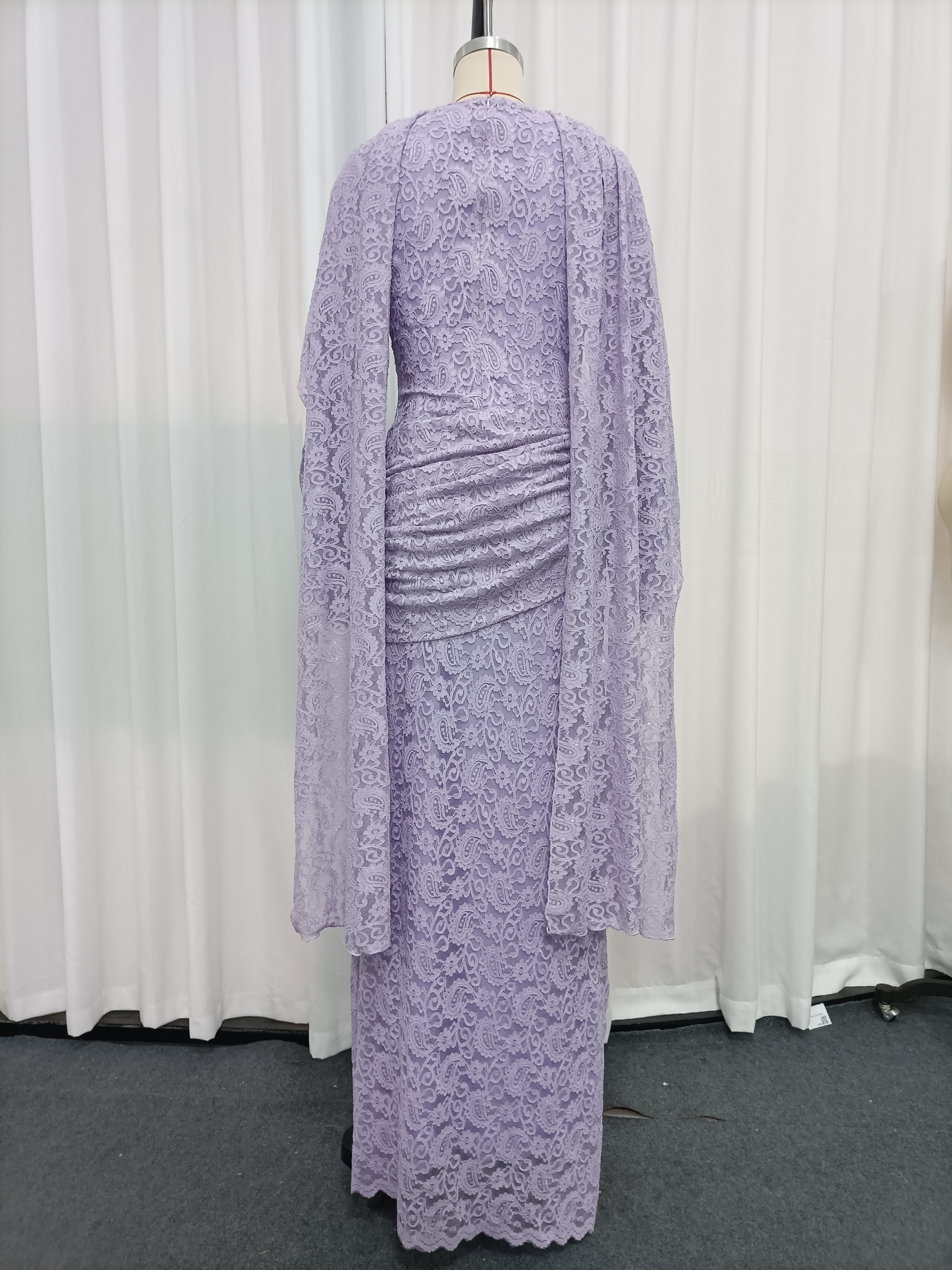 TWOTWINSTYLE Long Sleeve Spliced Lace Ruched Elegant Dress
