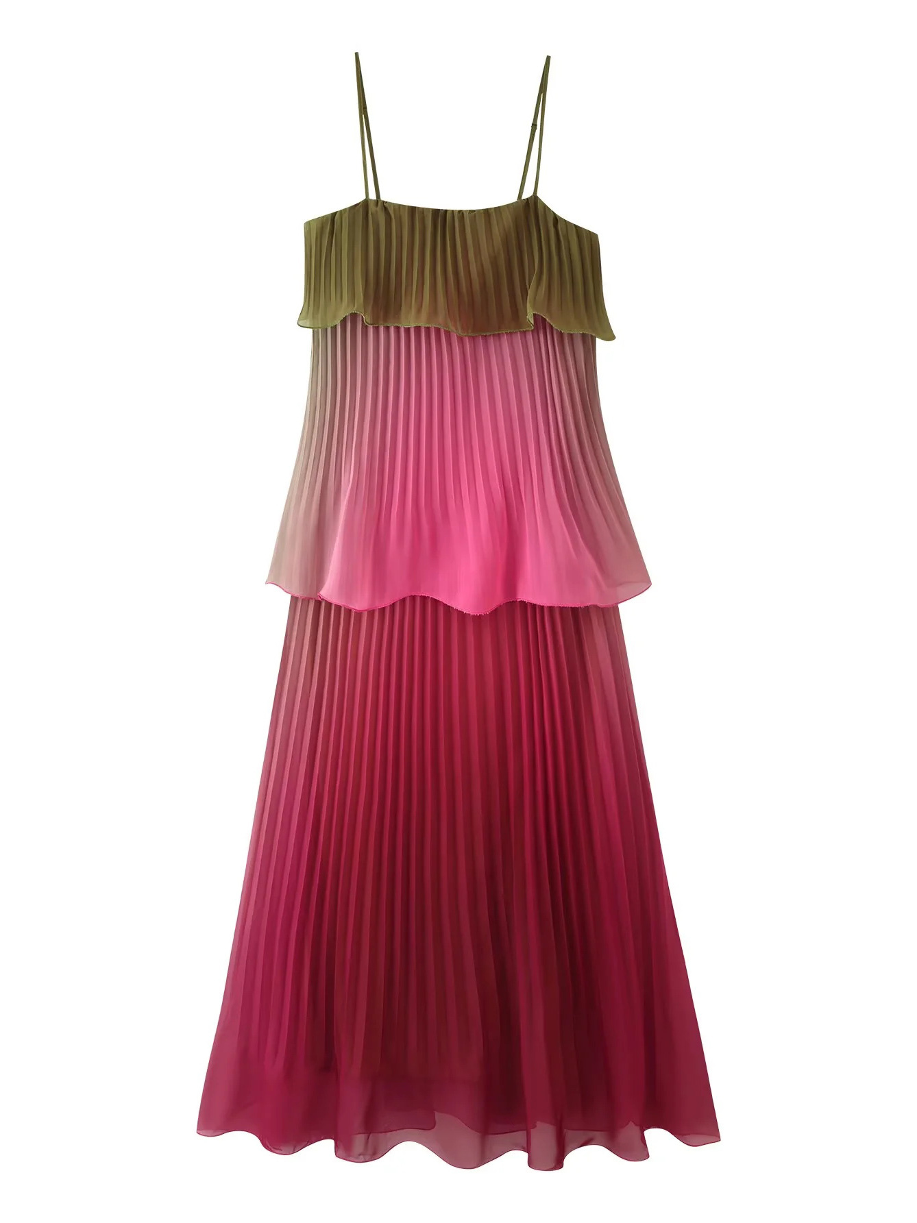 TWOTWINSTYLE Off Shoulder Pleated Ruffles Gradient Chic Dress