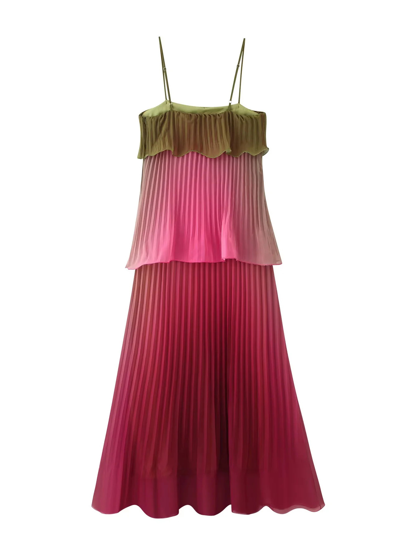TWOTWINSTYLE Off Shoulder Pleated Ruffles Gradient Chic Dress