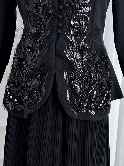 TWOTWINSTYLE Stand Collar Spliced Embroidery Coat High Waist Skirt Elegant Set