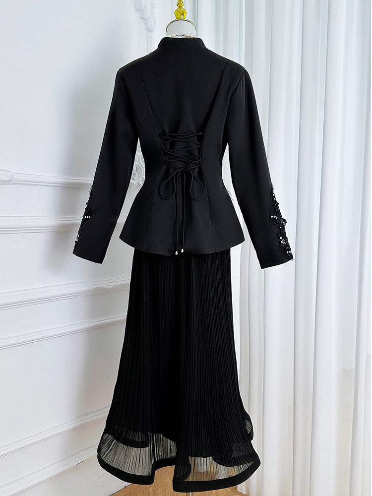 TWOTWINSTYLE Stand Collar Spliced Embroidery Coat High Waist Skirt Elegant Set