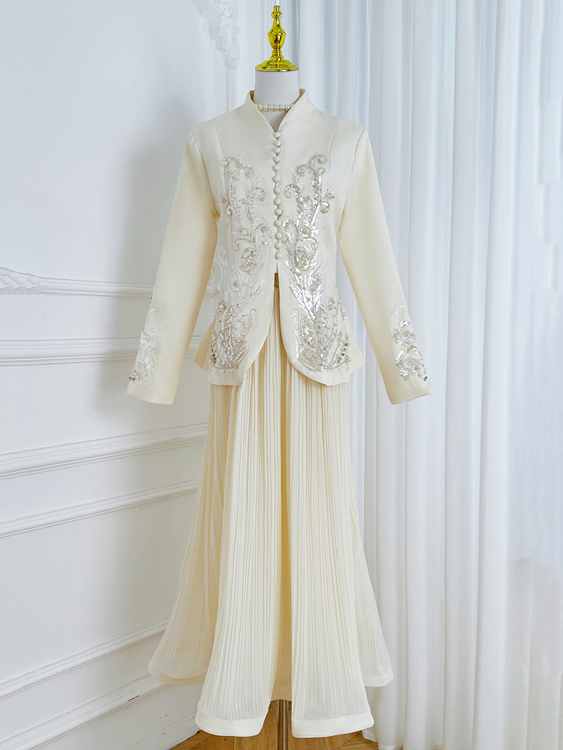 TWOTWINSTYLE Stand Collar Spliced Embroidery Coat High Waist Skirt Elegant Set