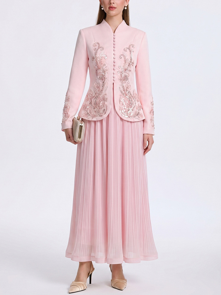 TWOTWINSTYLE Stand Collar Spliced Embroidery Coat High Waist Skirt Elegant Set