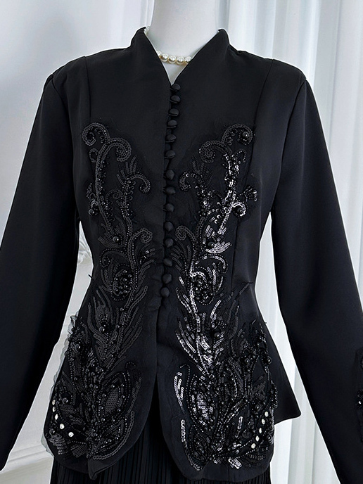 TWOTWINSTYLE Stand Collar Spliced Embroidery Coat High Waist Skirt Elegant Set