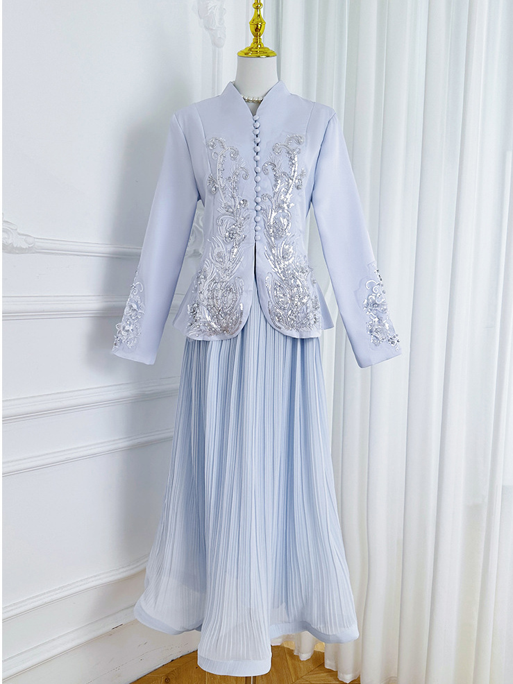 TWOTWINSTYLE Stand Collar Spliced Embroidery Coat High Waist Skirt Elegant Set