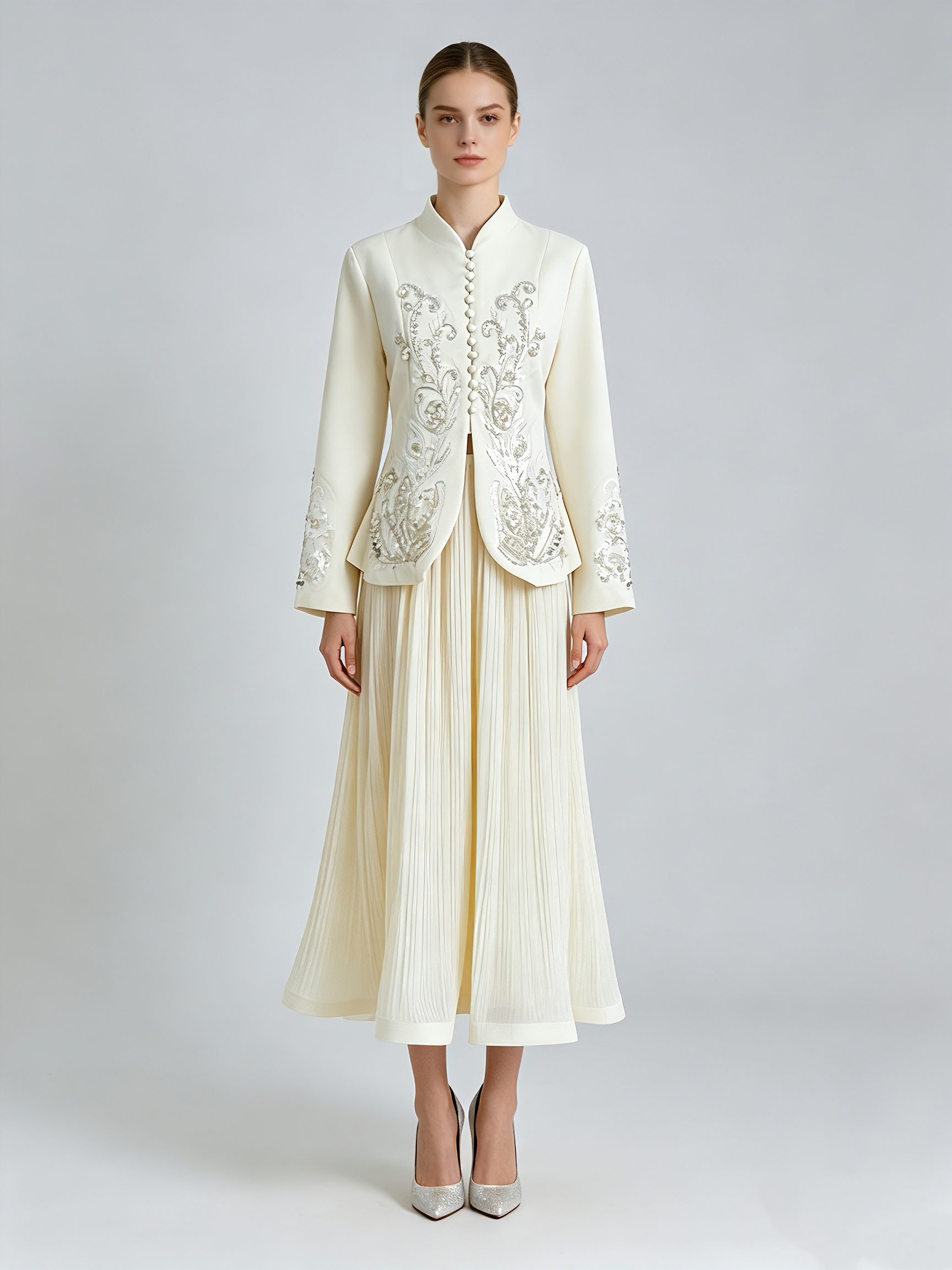 TWOTWINSTYLE Stand Collar Spliced Embroidery Coat High Waist Skirt Elegant Set