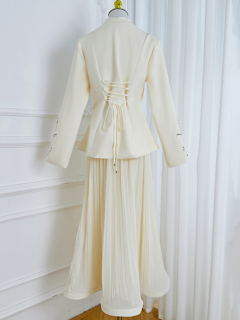 TWOTWINSTYLE Stand Collar Spliced Embroidery Coat High Waist Skirt Elegant Set