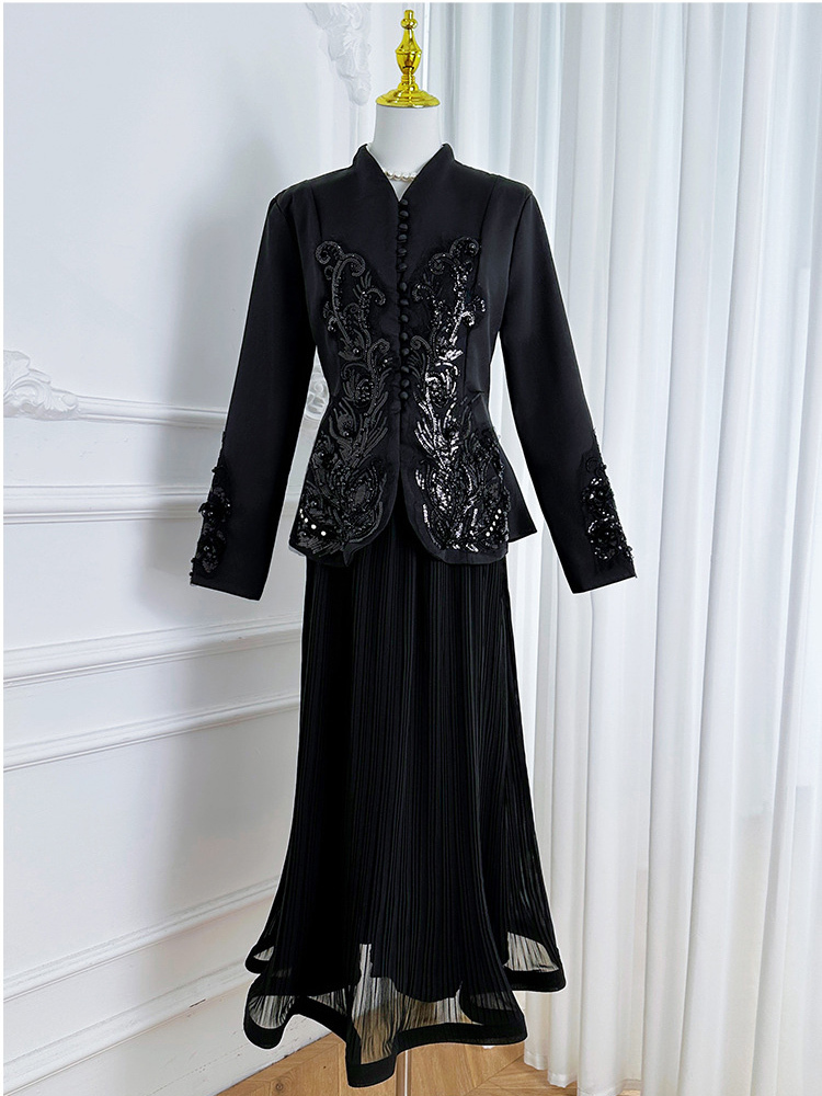 TWOTWINSTYLE Stand Collar Spliced Embroidery Coat High Waist Skirt Elegant Set