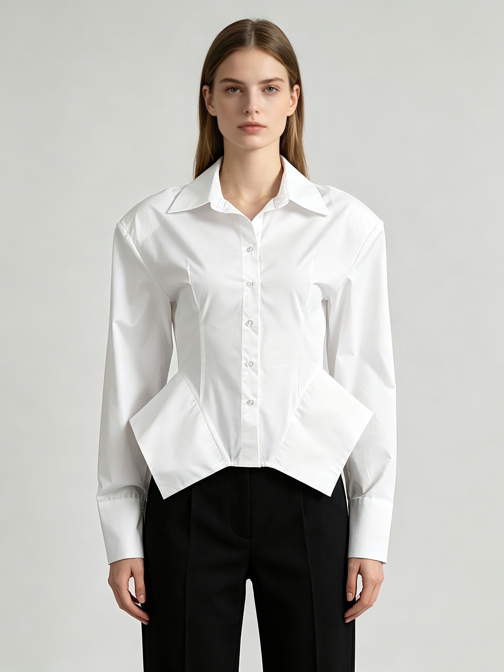 TWOTWINSTYLE Solid Lapel Long Sleeve Tunic Design Shirt
