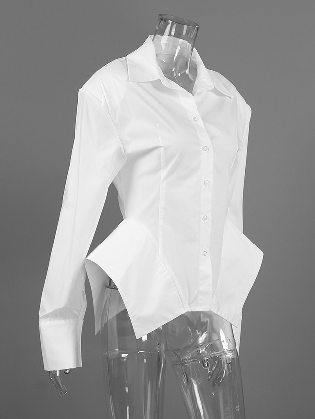 TWOTWINSTYLE Solid Lapel Long Sleeve Tunic Design Shirt
