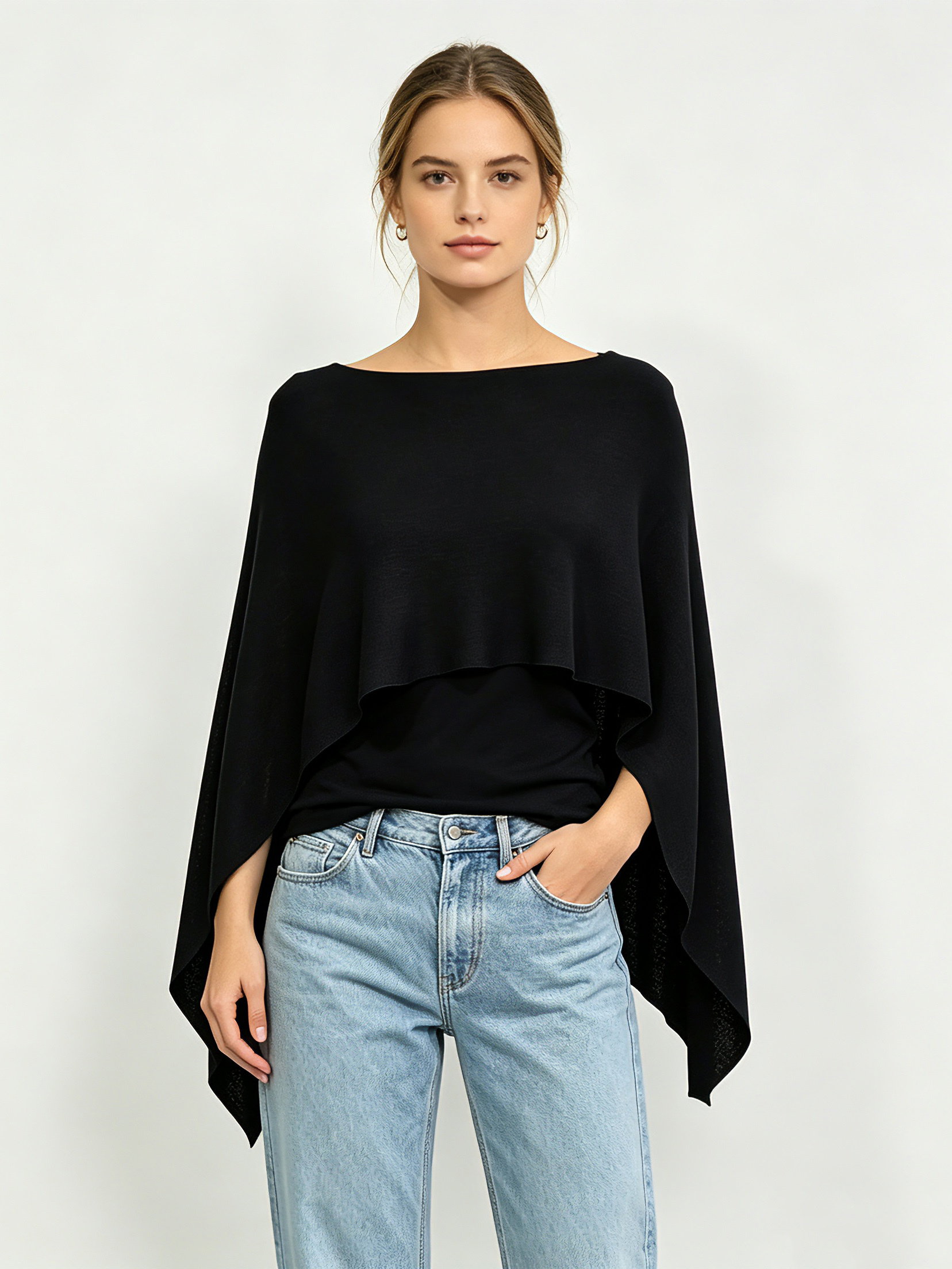 TWOTWINSTYLE Solid Round Neck Batwing Sleeve Casual Shirt