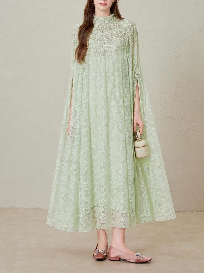 TWOTWINSTYLE Stand Collar Patchwork Diamond Lace Elegant Dress