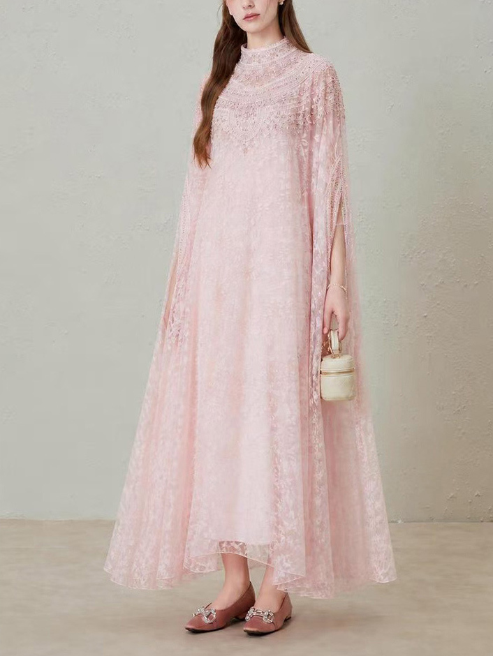 TWOTWINSTYLE Stand Collar Patchwork Diamond Lace Elegant Dress