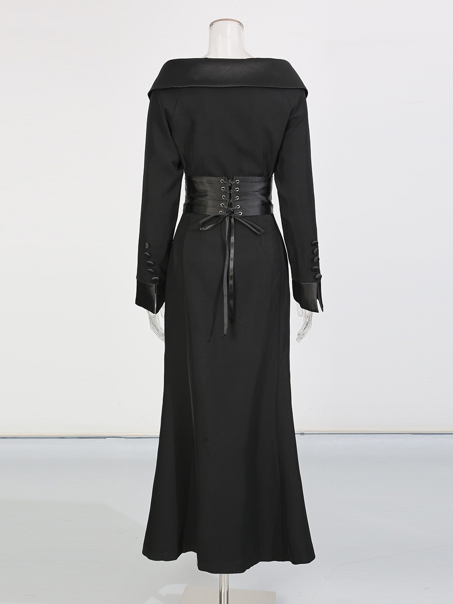 TWOTWINSTYLE Long Sleeve High Waist Temperament Dress