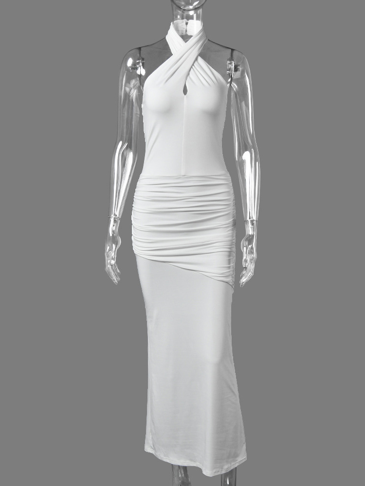TWOTWINSTYLE Halter Neck Keyhole Asymmetrical Hem Sexy Dress