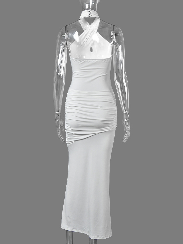TWOTWINSTYLE Halter Neck Keyhole Asymmetrical Hem Sexy Dress