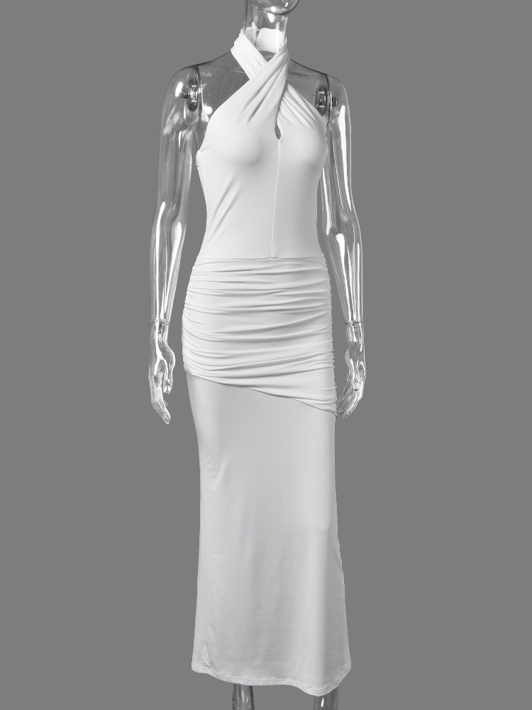 TWOTWINSTYLE Halter Neck Keyhole Asymmetrical Hem Sexy Dress