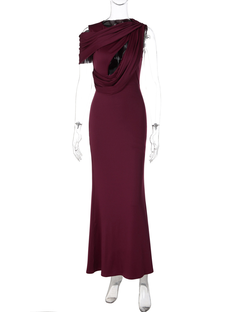 TWOTWINSTYLE Off One Shoulder Hollow Out Elegant Dress