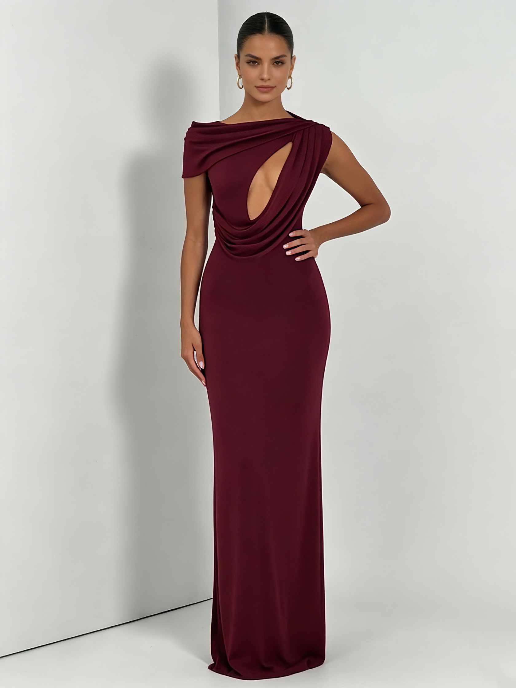 TWOTWINSTYLE Off One Shoulder Hollow Out Elegant Dress