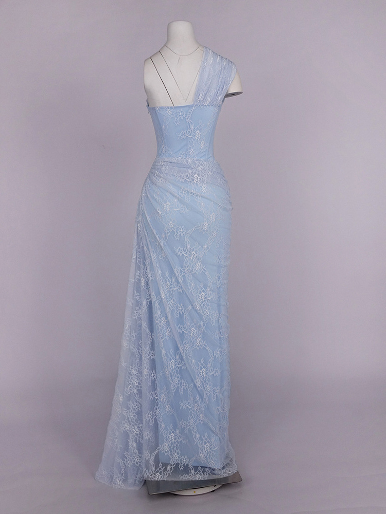 TWOTWINSTYLE Off One Shoulder Patchwork Lace Ruched Chic Dress