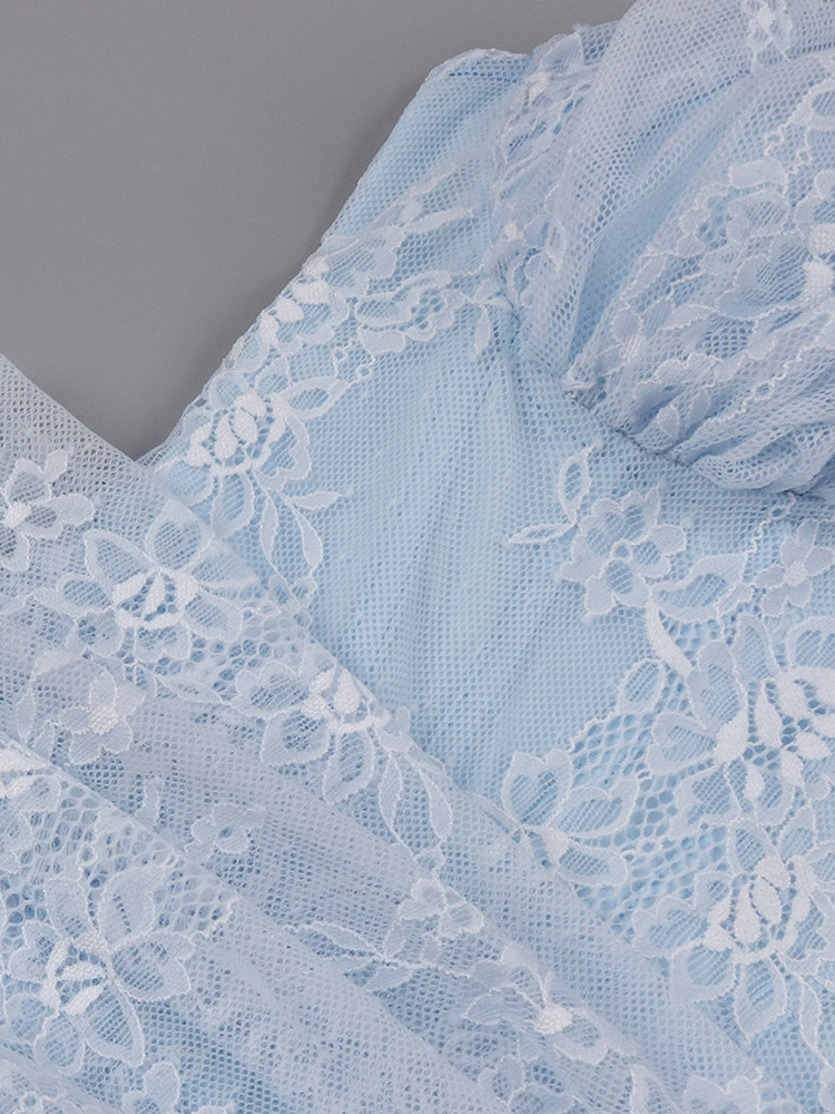TWOTWINSTYLE Off One Shoulder Patchwork Lace Ruched Chic Dress