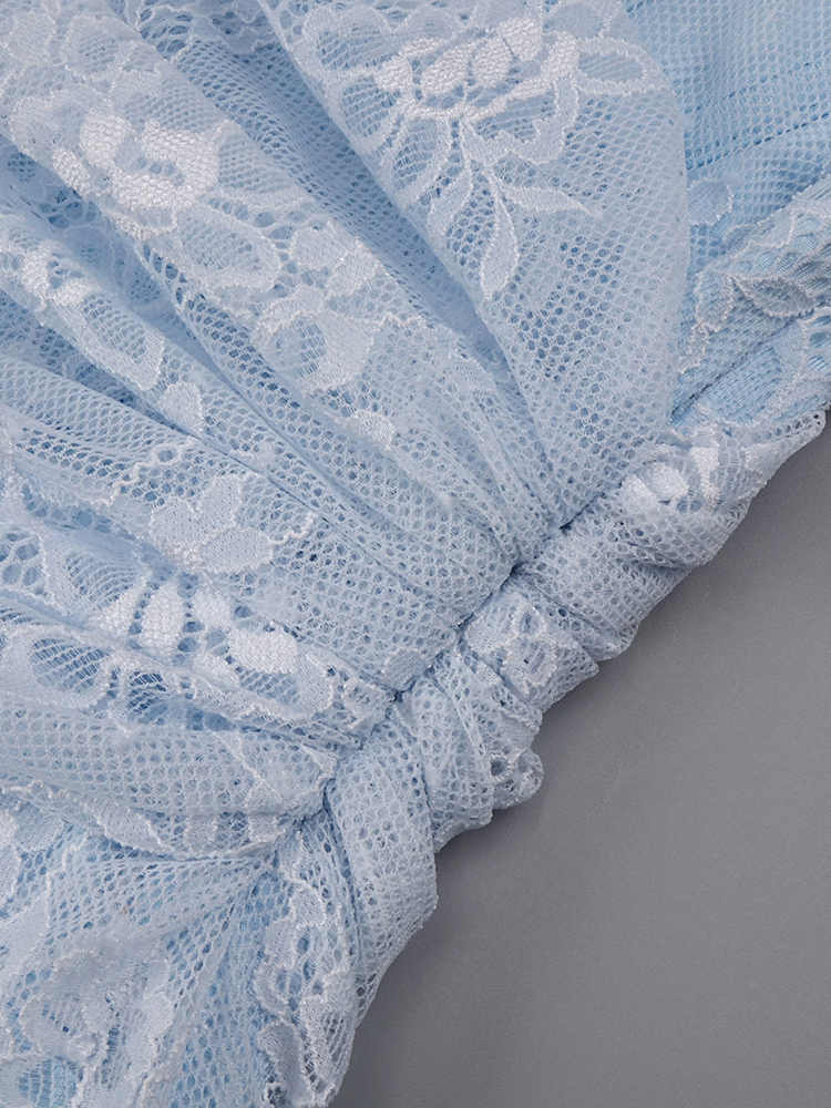 TWOTWINSTYLE Off One Shoulder Patchwork Lace Ruched Chic Dress