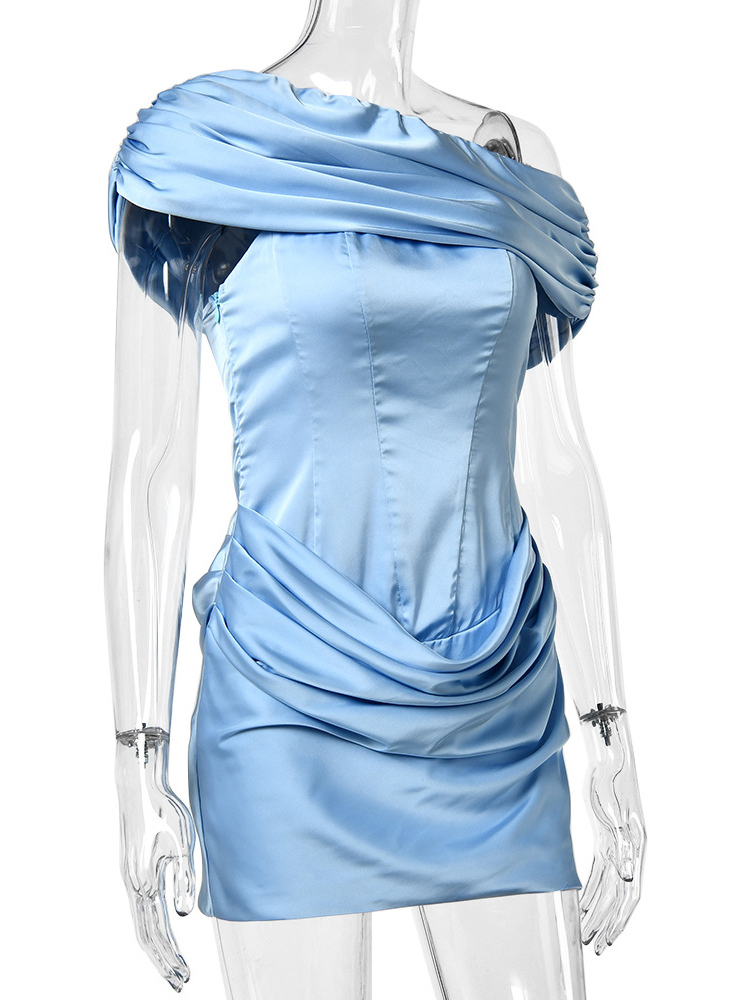 TWOTWINSTYLE Off One Shoulder Tunic Pleated Design Dress