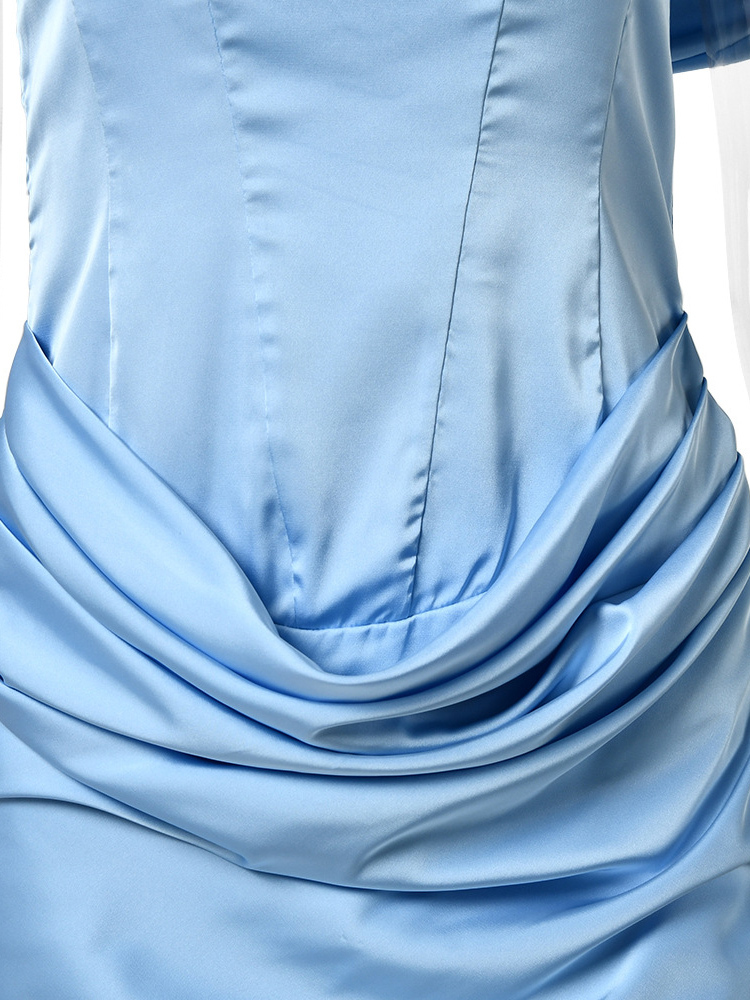 TWOTWINSTYLE Off One Shoulder Tunic Pleated Design Dress