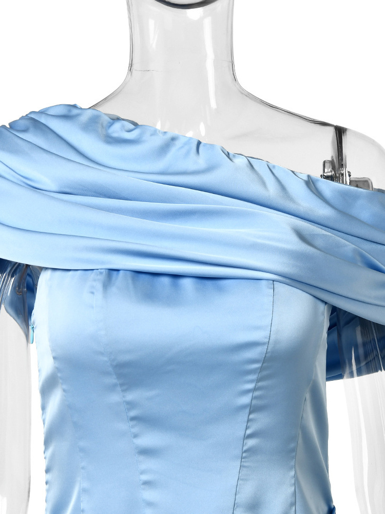 TWOTWINSTYLE Off One Shoulder Tunic Pleated Design Dress