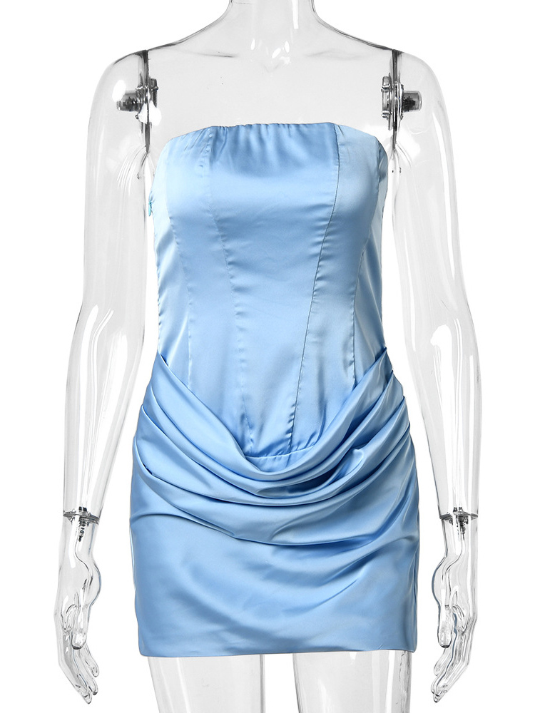 TWOTWINSTYLE Off One Shoulder Tunic Pleated Design Dress