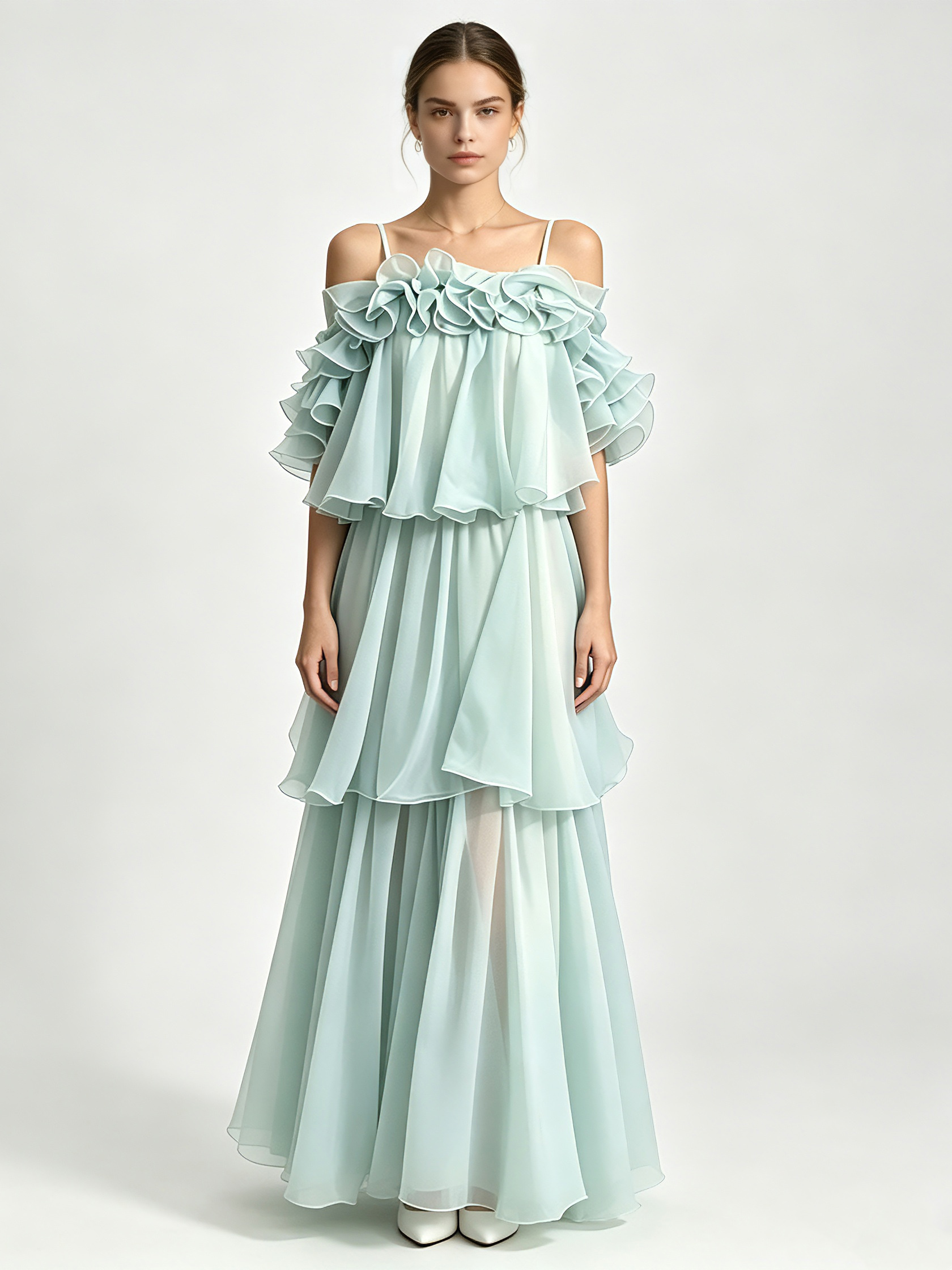 TWOTWINSTYLE Off Shoulder Patchwork Ruffles Elegant Dress