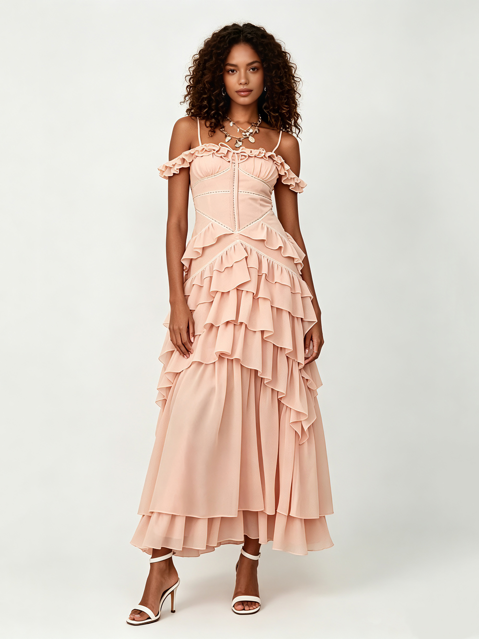 TWOTWINSTYLE Spliced Ruffles High Waist Fashion Dress