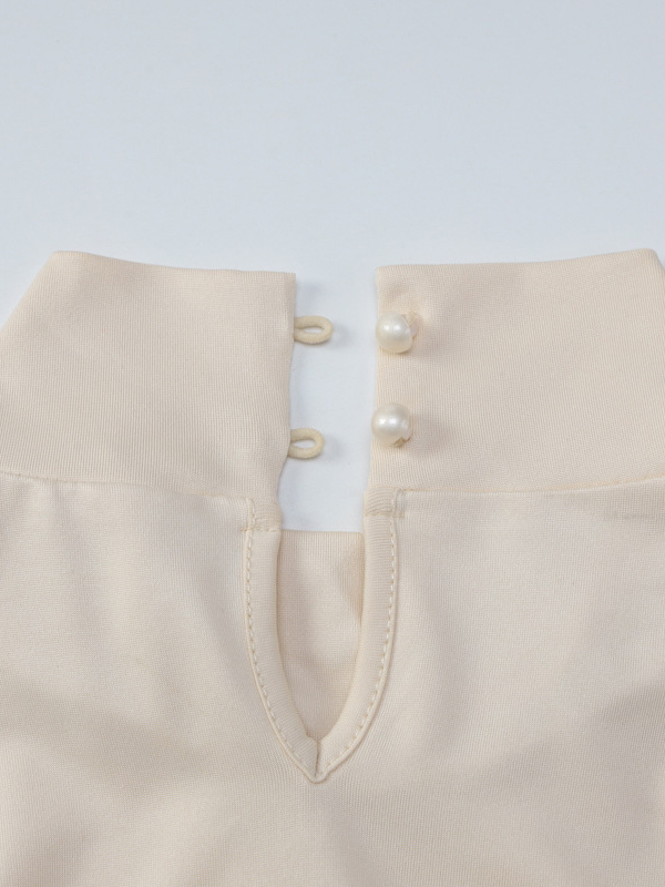 TWOTWINSTYLE Stand Collar Long Sleeve Pleated Slimming Dress