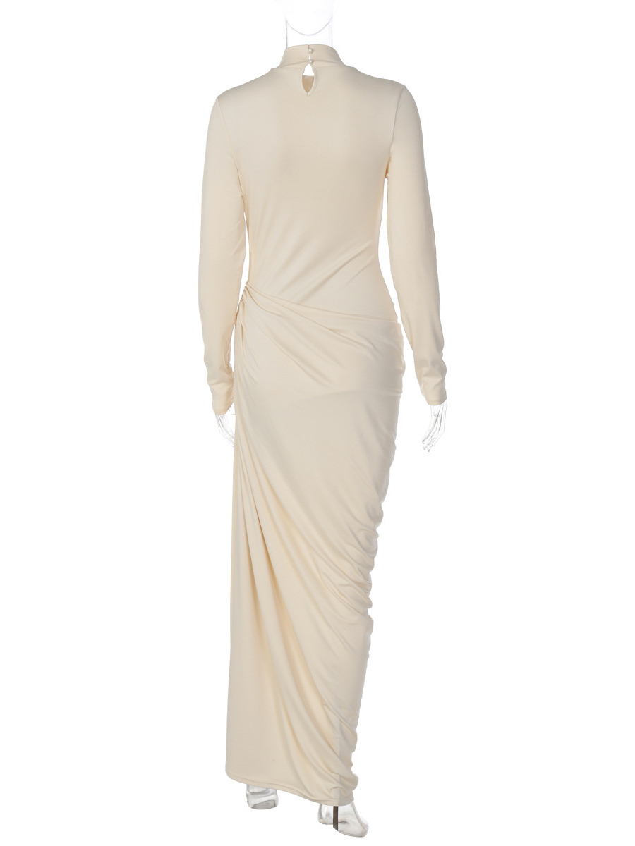 TWOTWINSTYLE Stand Collar Long Sleeve Pleated Slimming Dress