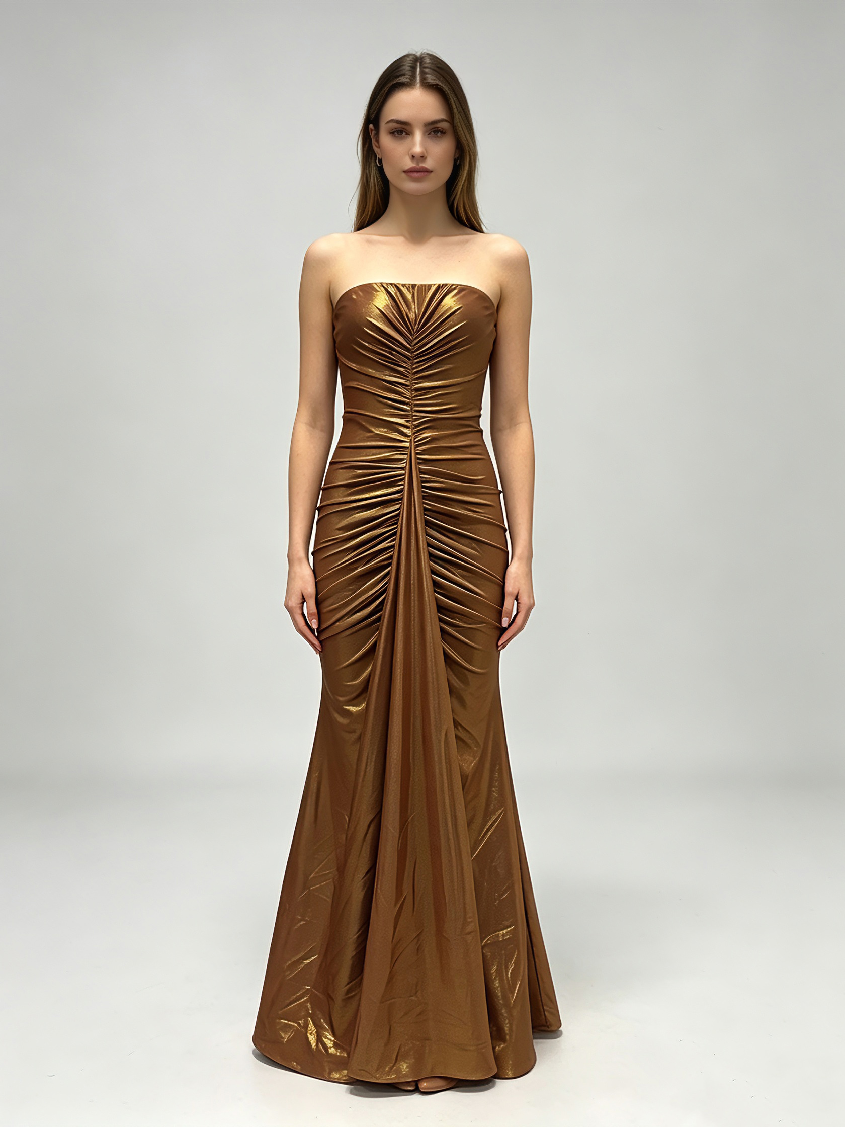 TWOTWINSTYLE Strapless Metallic Ruched Vintage Dress