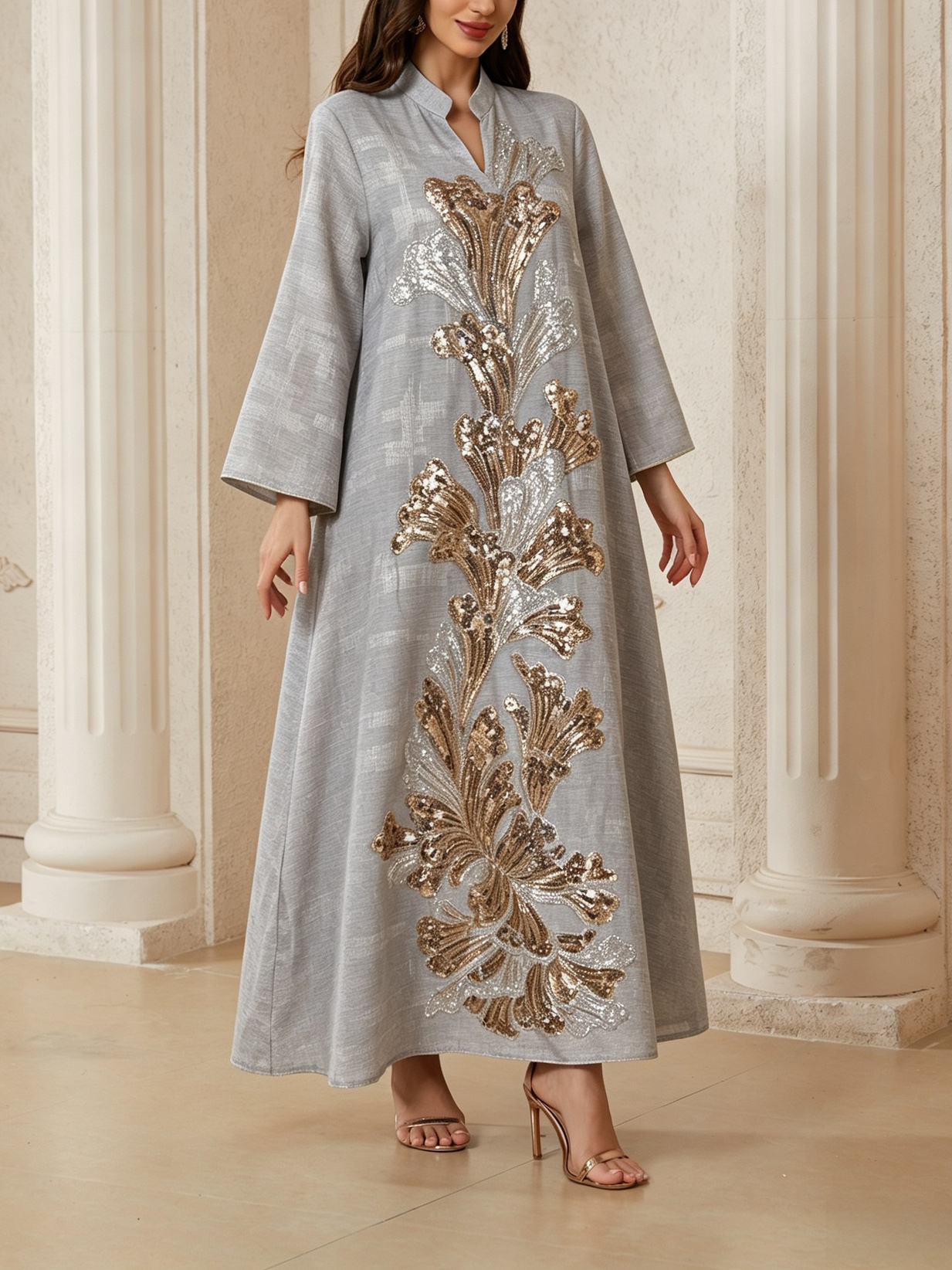 TWOTWINSTYLE Long Sleeve Patchwork Sequins Loose Minimalist Dress